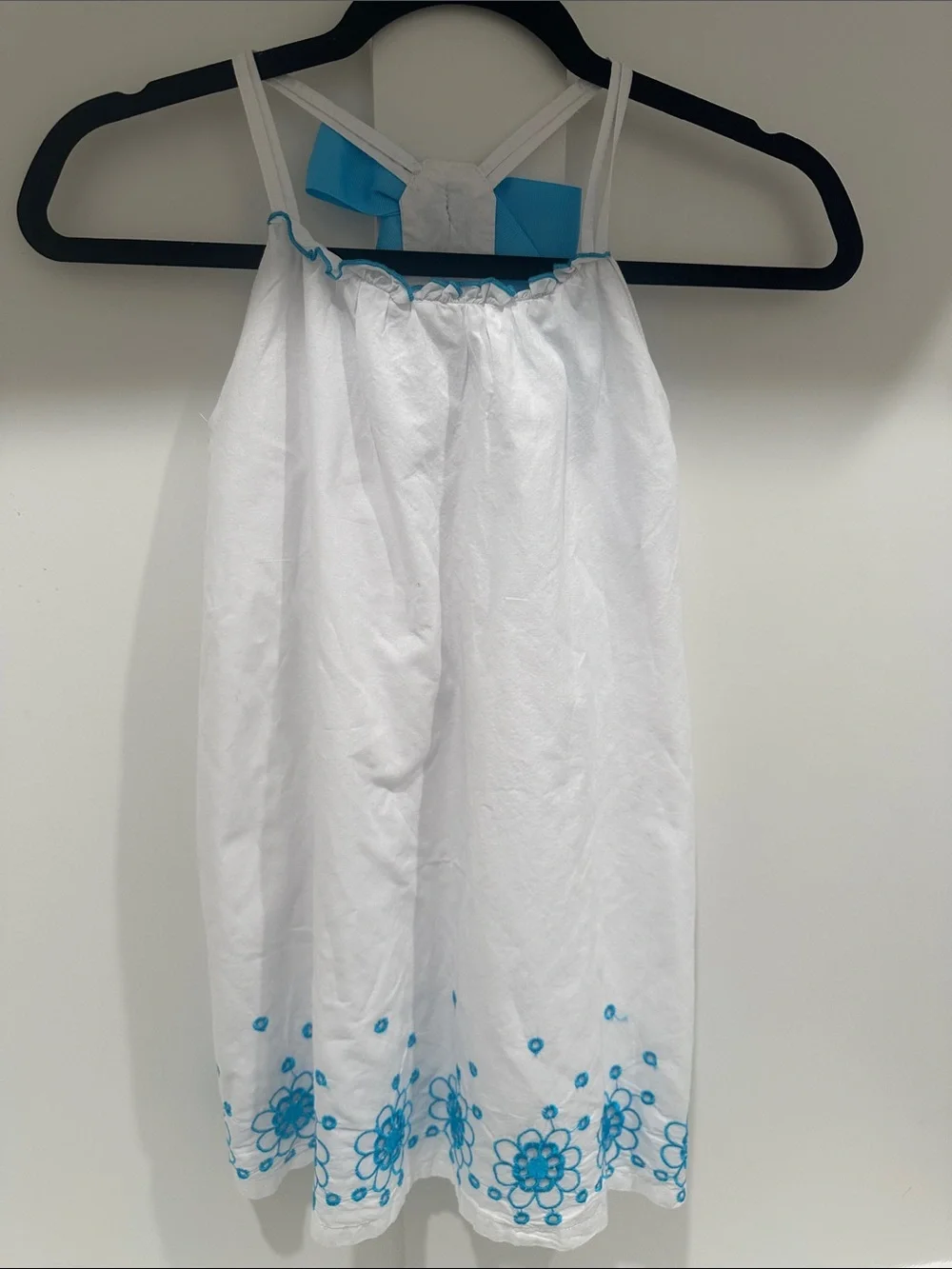 Savannah White and Blue Floral Embroidered Girls Sundress